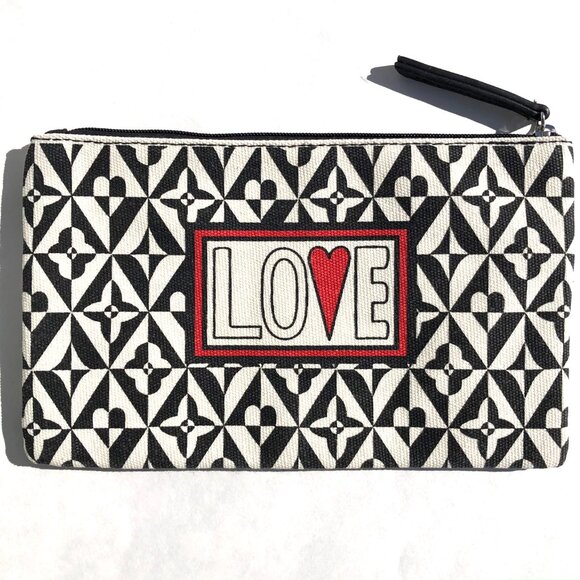 BRIGHTON LOVE Canvas Zipper Pouch Makeup Cosmetic Bag travel heart black & white - Picture 2 of 5